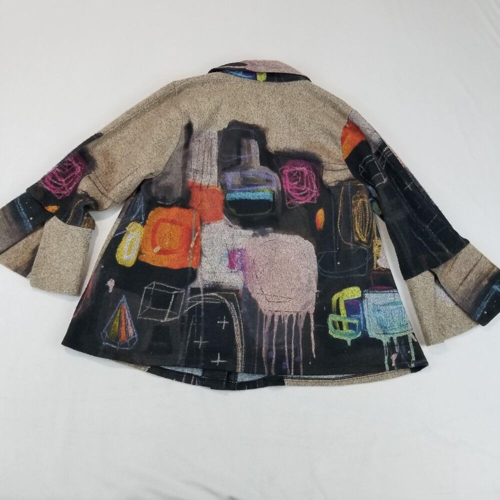 Damee Jacket Womens Small Multicolor Abstract Art to Wear Button Wire Collar - Picture 3 of 8